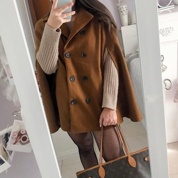 Cloak Sleeve Double Button Cape Coat brown - Picture 7 of 11